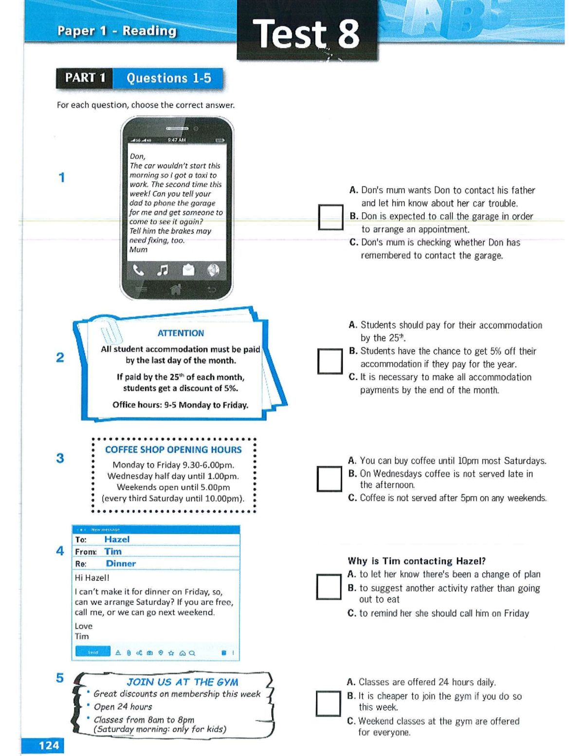 Test 08 - Paper 1 Reading: Questions and Answers for Review - Studocu