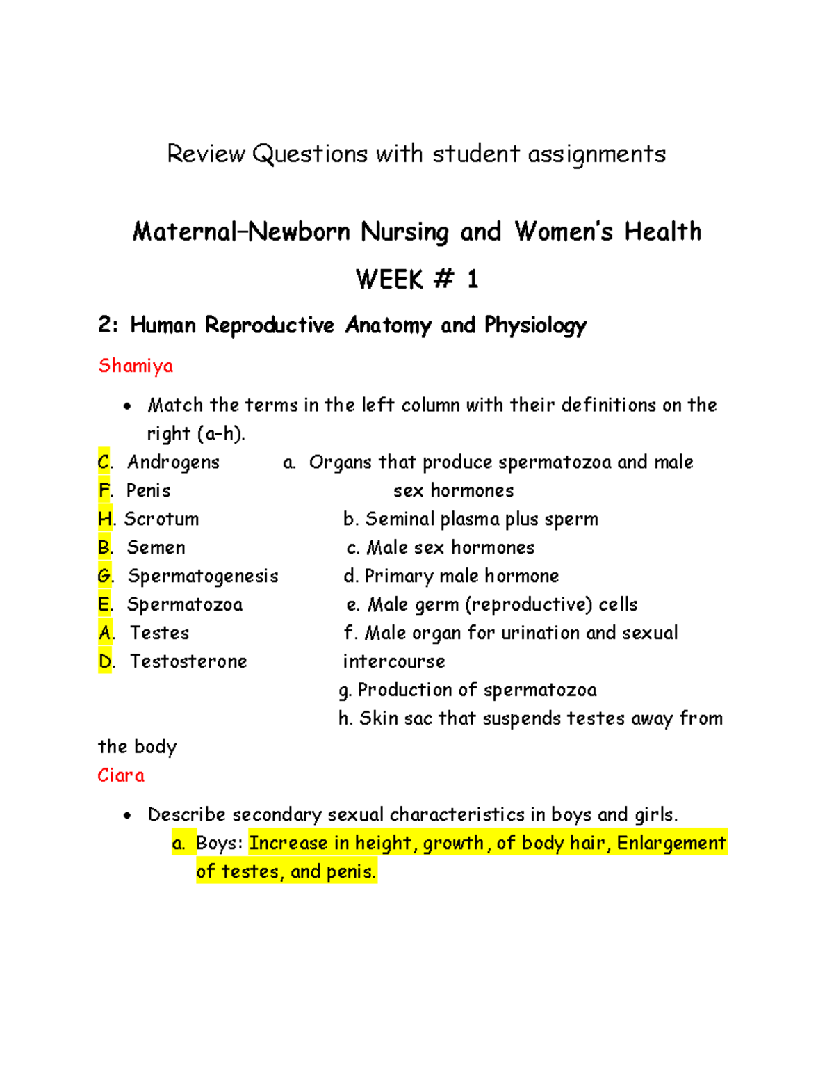 Review Questions with student assignments - Review Questions with ...