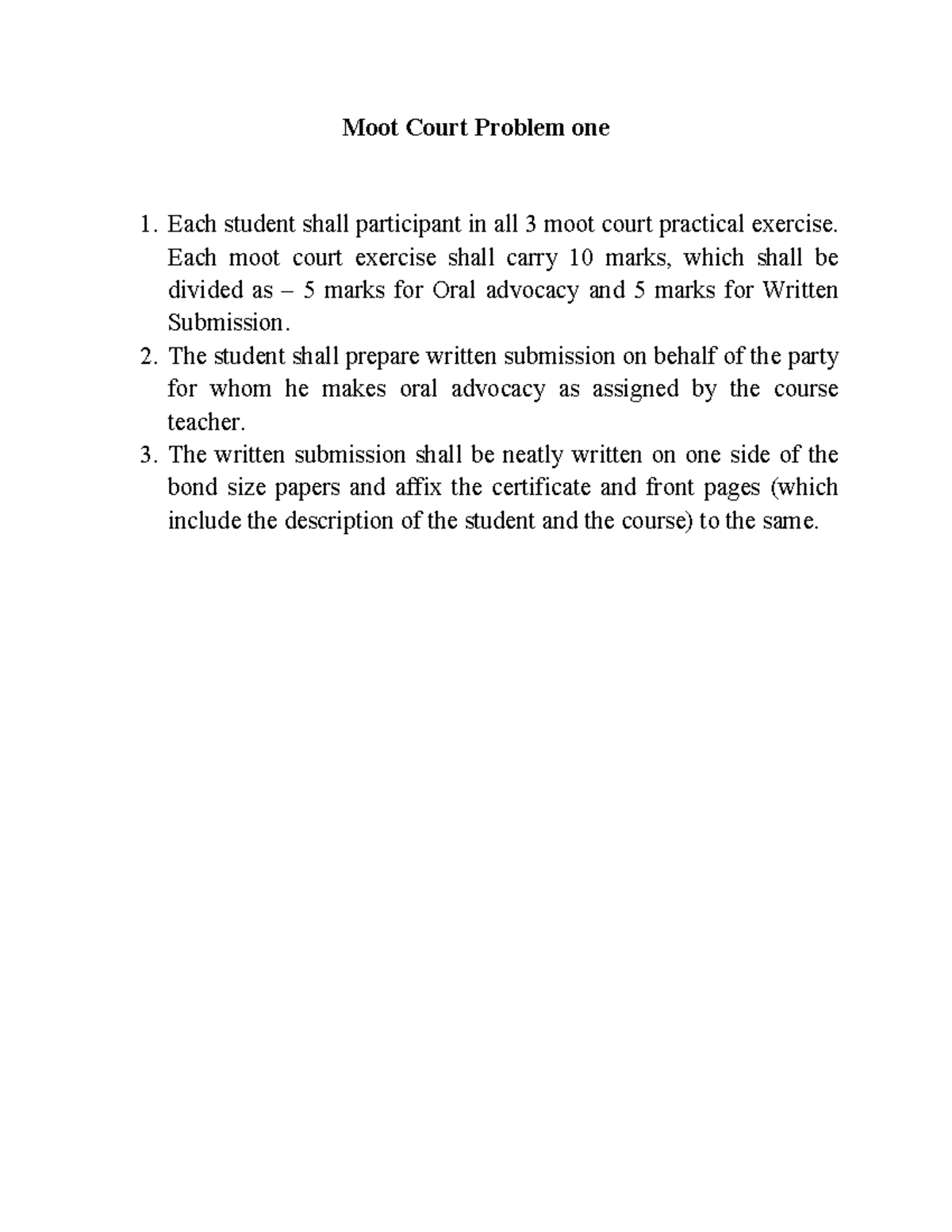 Moot Problem One - Moot Court Problem one 1. Each student shall ...