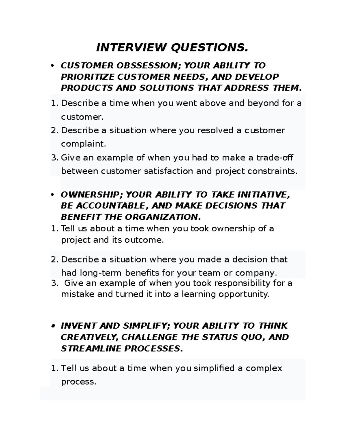INTERVIEW QUESTIONS: CUSTOMER FOCUS & DECISION-MAKING STRATEGIES - Studocu