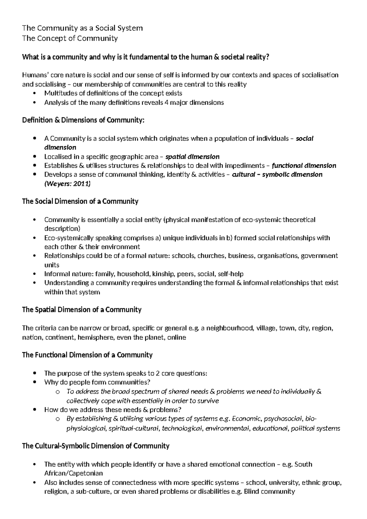 Understanding the Community as a Key Social System: Dimensions ...