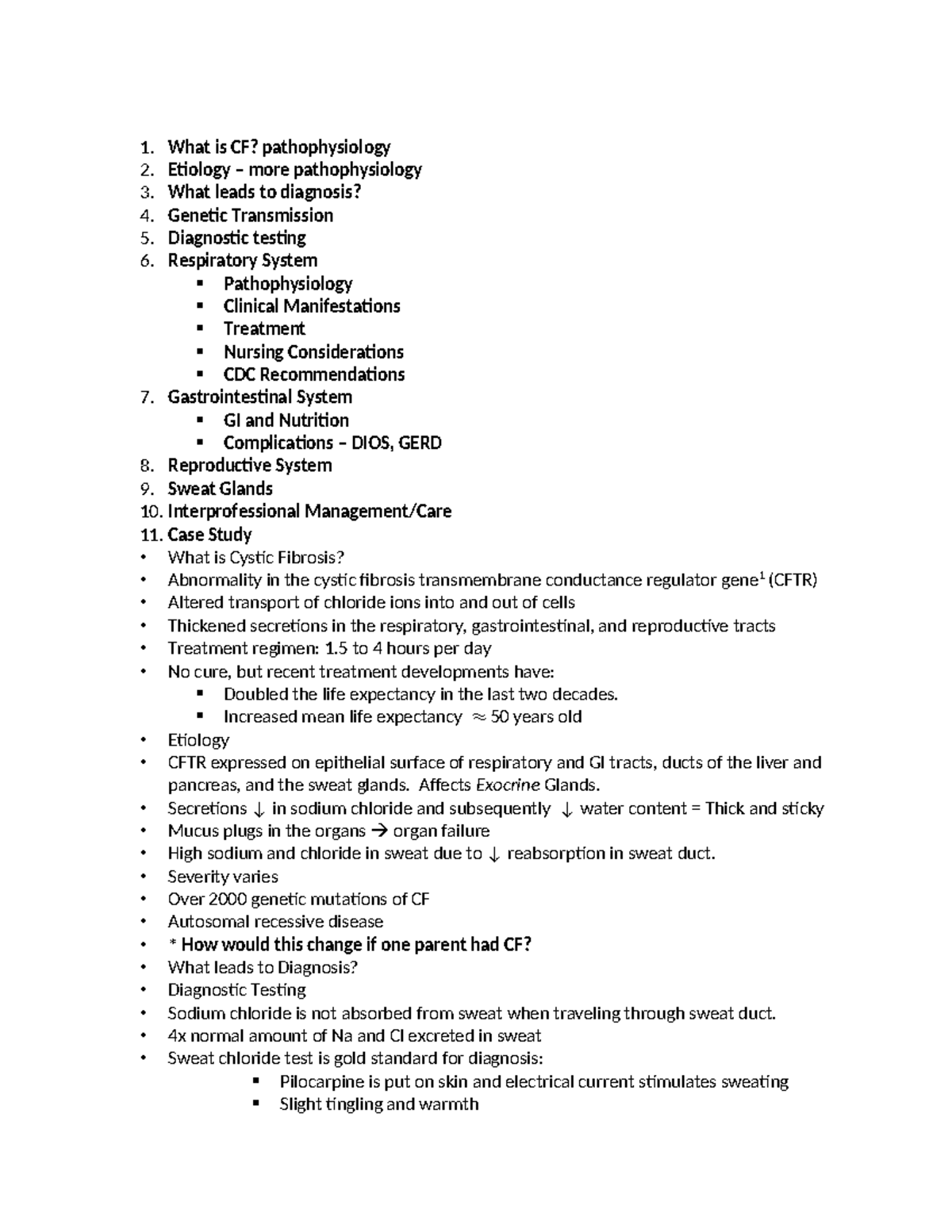 Cystic Fibrosis Overview & Management: Pathophysiology Case Study - Studocu
