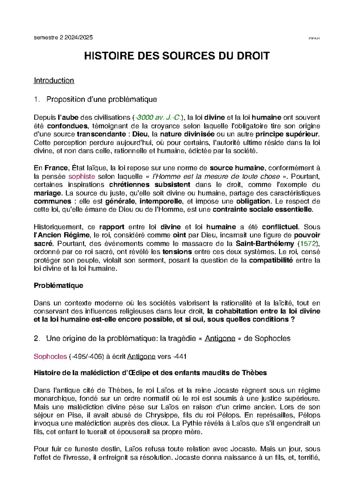 CM HSD - Histoire des Sources du Droit - Semestre 2 2024/2025 - Studocu