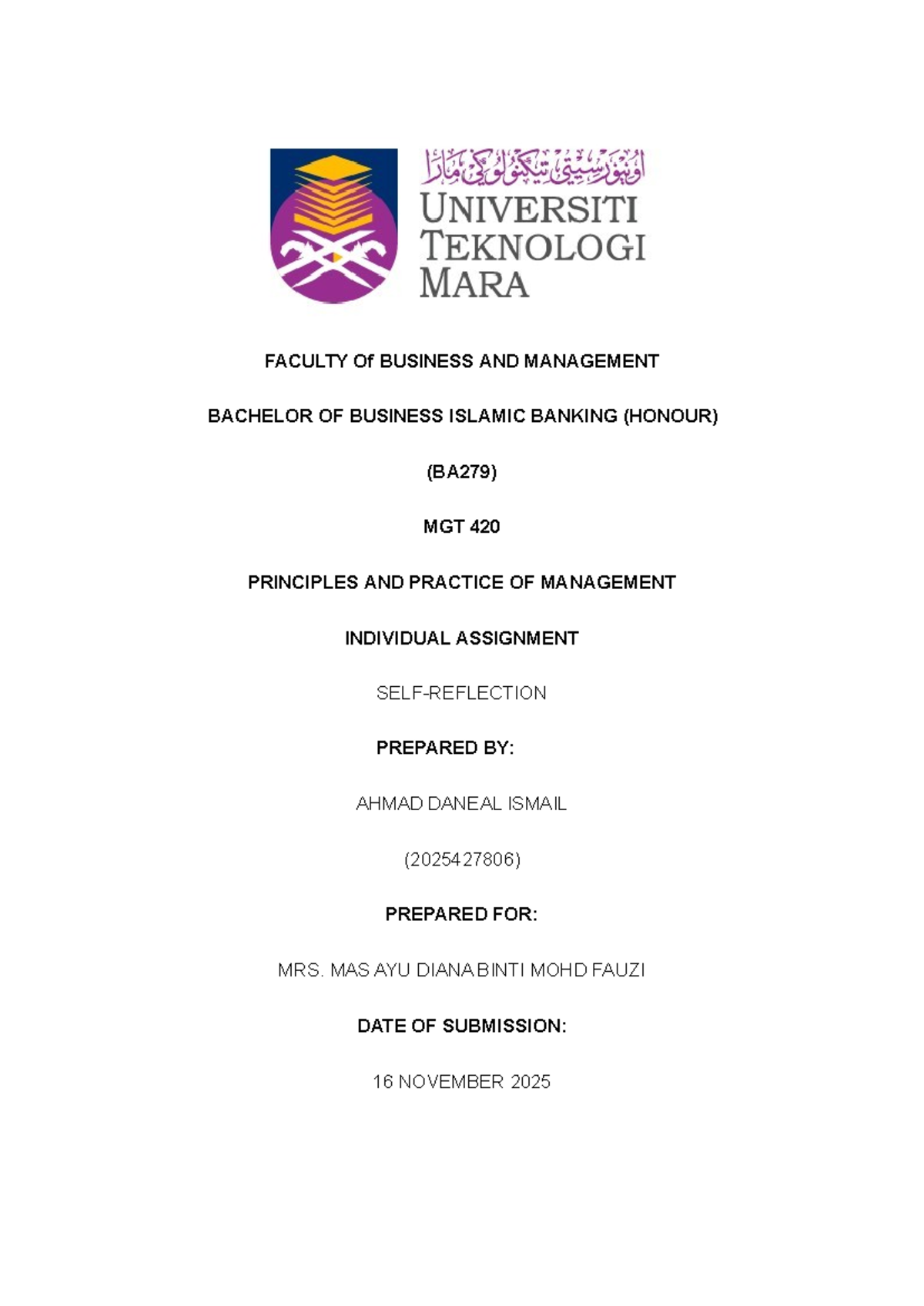 MGT 420 Individual Reflection on Leadership Skills and Learning - Studocu