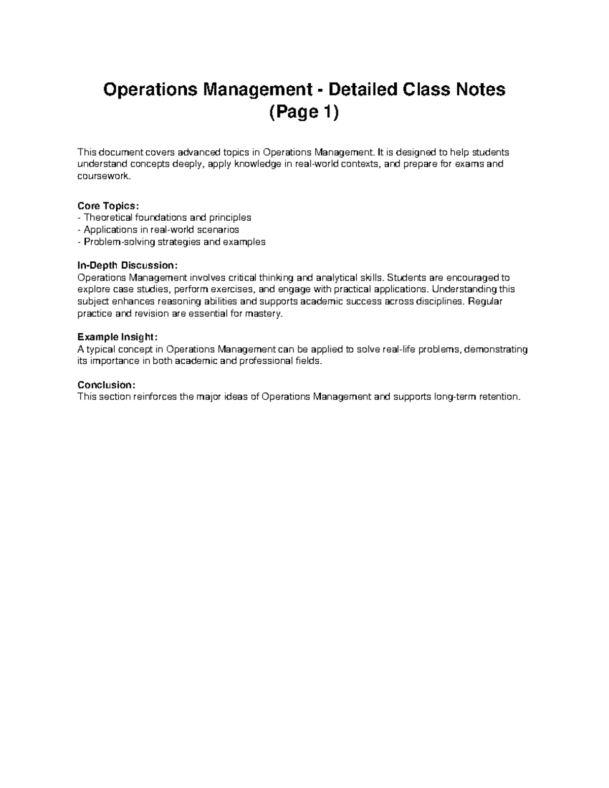 Operations Management Advanced Class Notes (OM 29) - Studocu