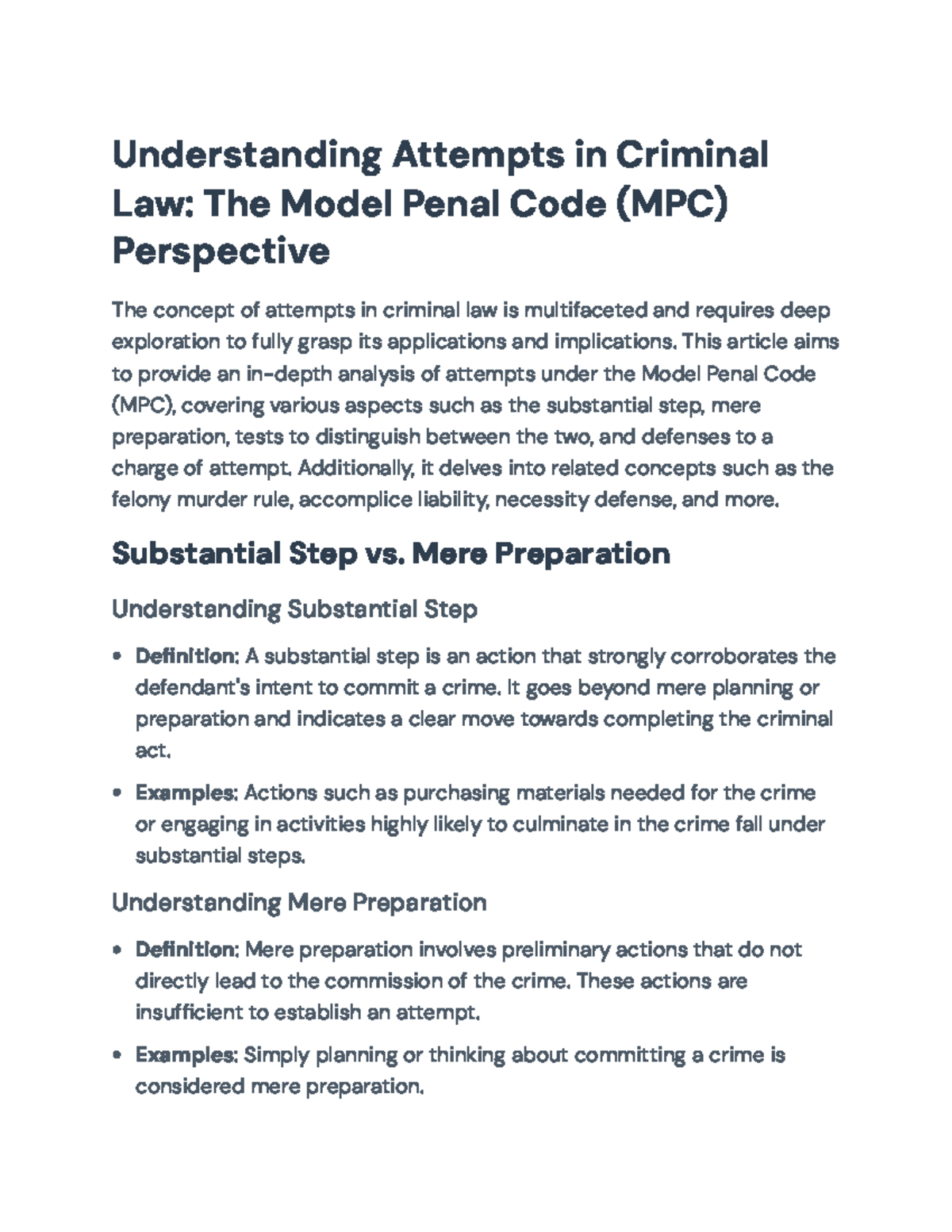 Understanding Criminal Attempts: Insights from the MPC Perspective ...