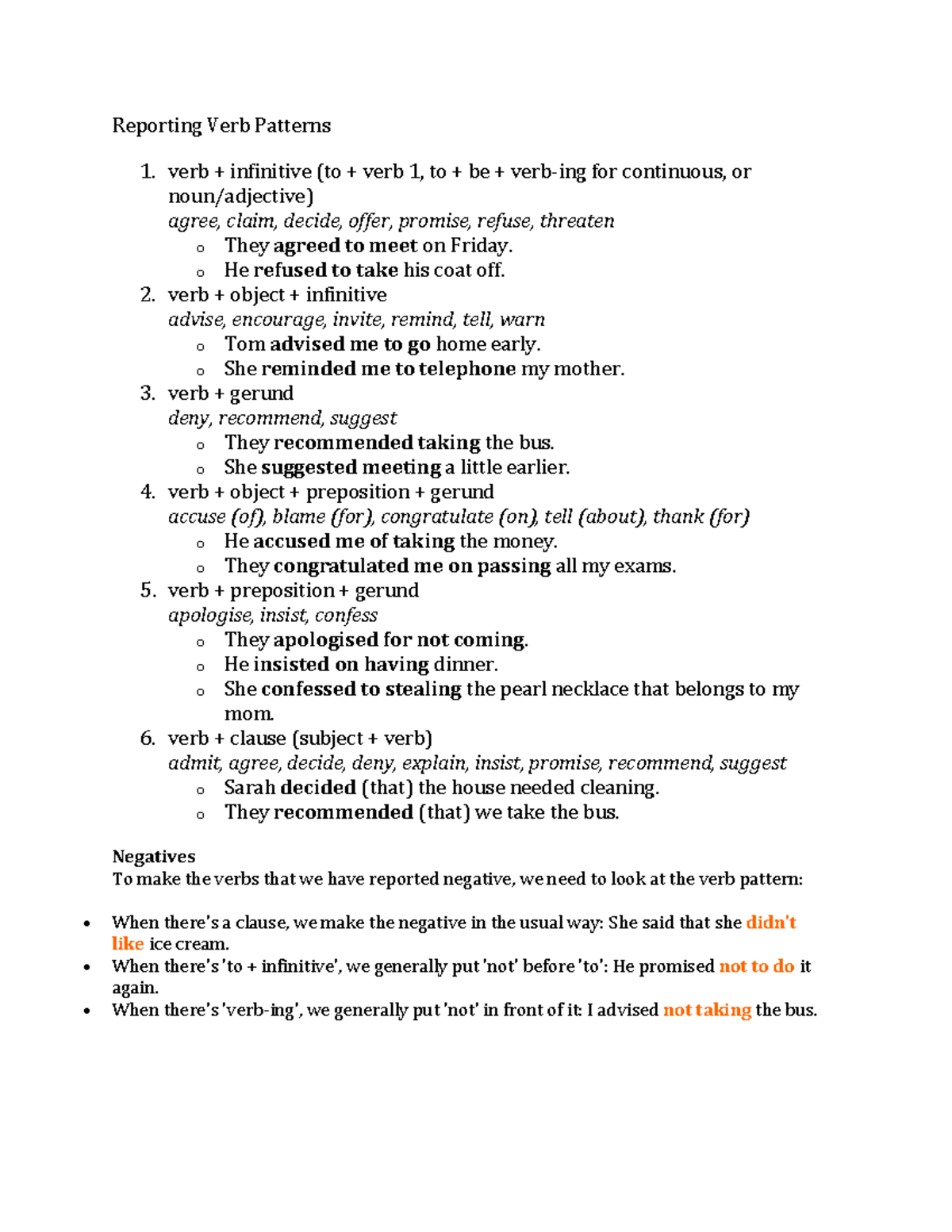 Reporting Verb Patterns: Usage and Examples for Effective Writing - Studocu