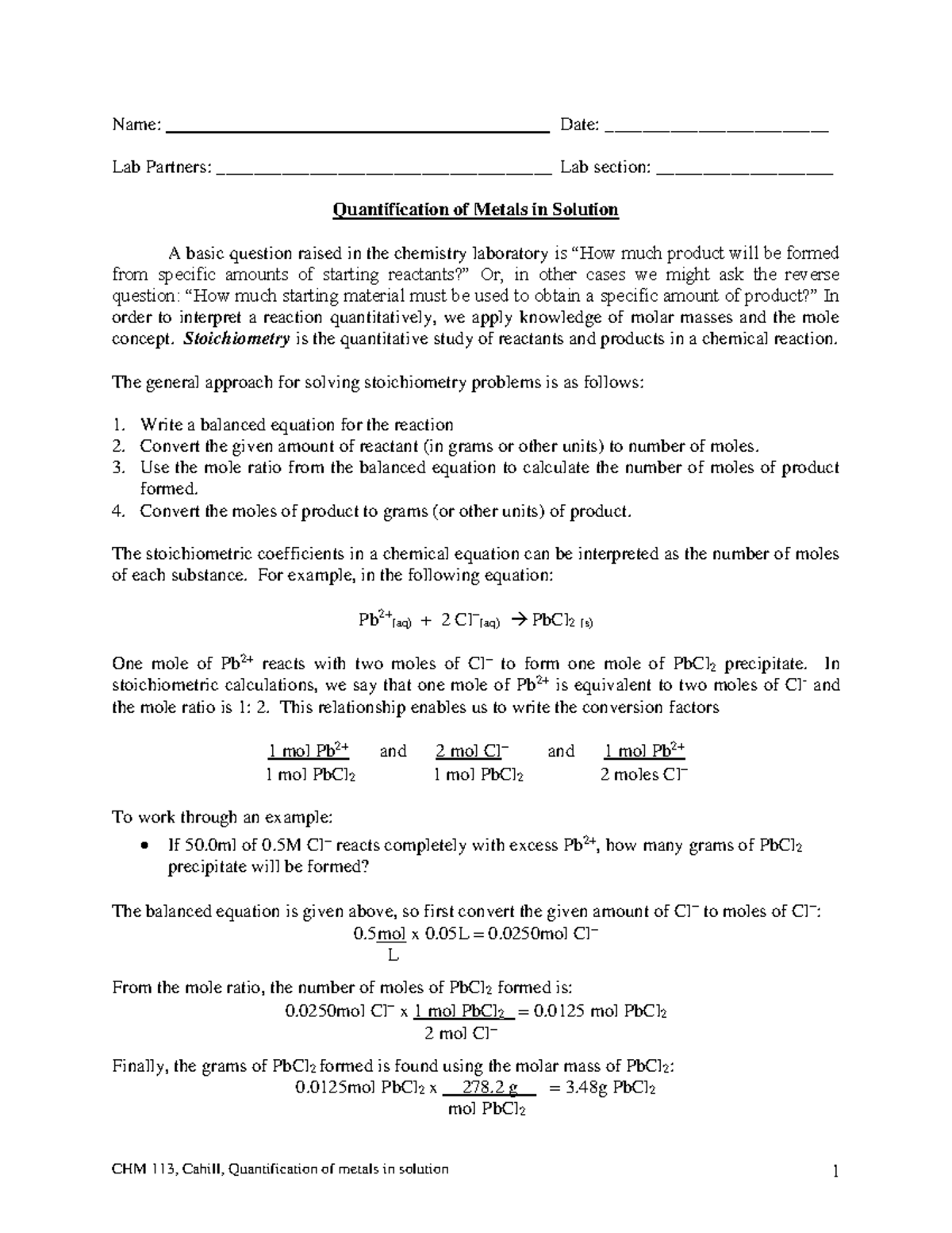 113 Quantification of Metals in Solution - Lab Report Guidelines - Studocu