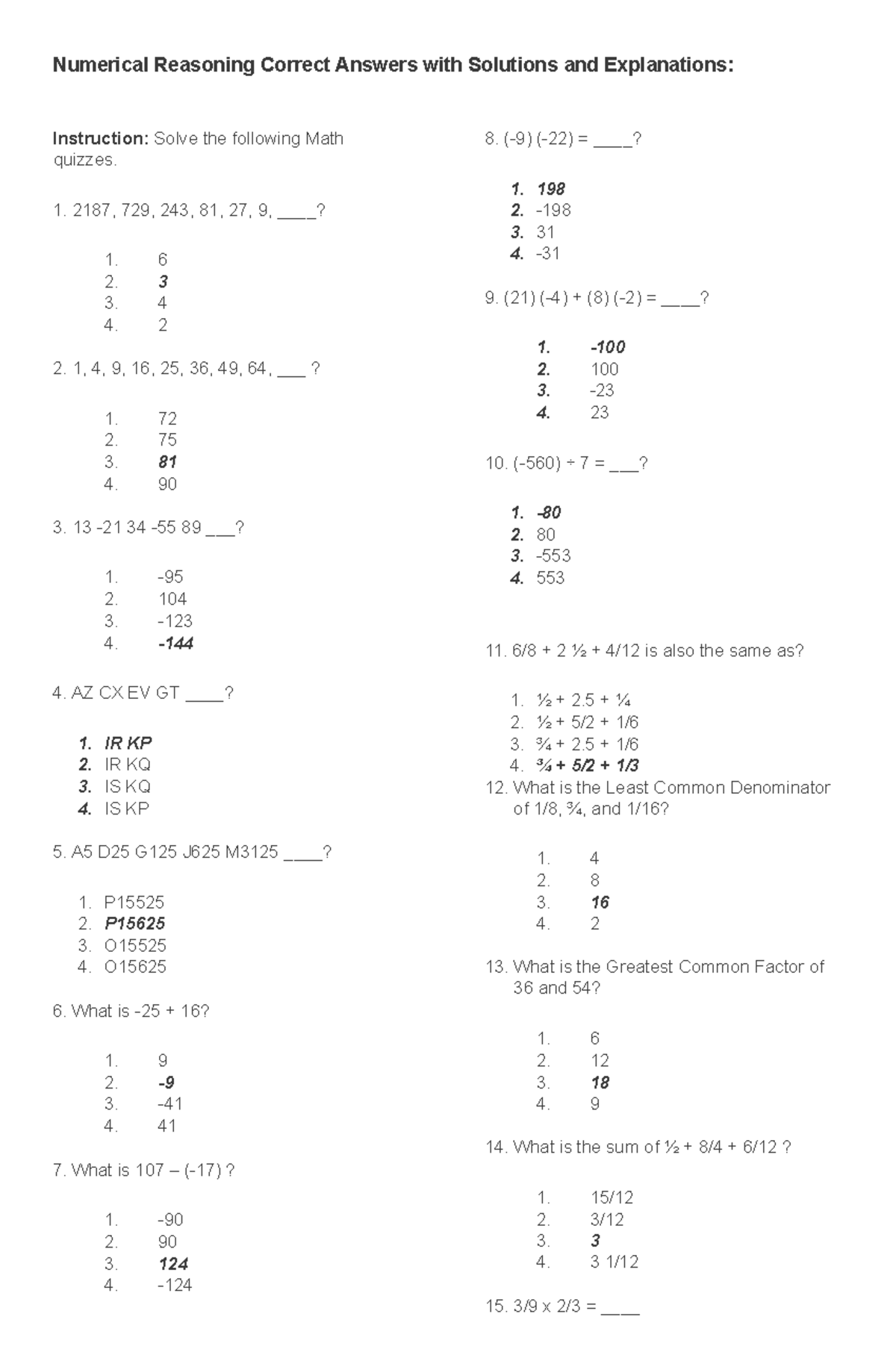 Numerical Reasoning Exam Review (Solutions & Explanations) - Studocu