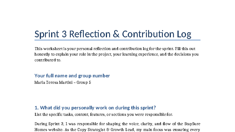 Sprint 3 Reflection Log: Contribution & Insights by Maria T. Martini ...