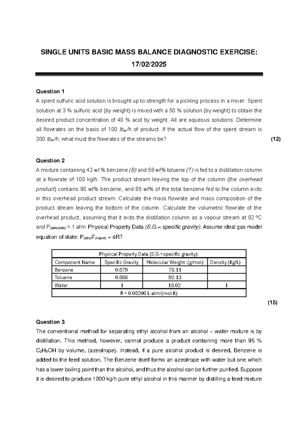 Basic Mass Balance Diagnostic Exercise - MB Single Units 2025-S2a - Studocu