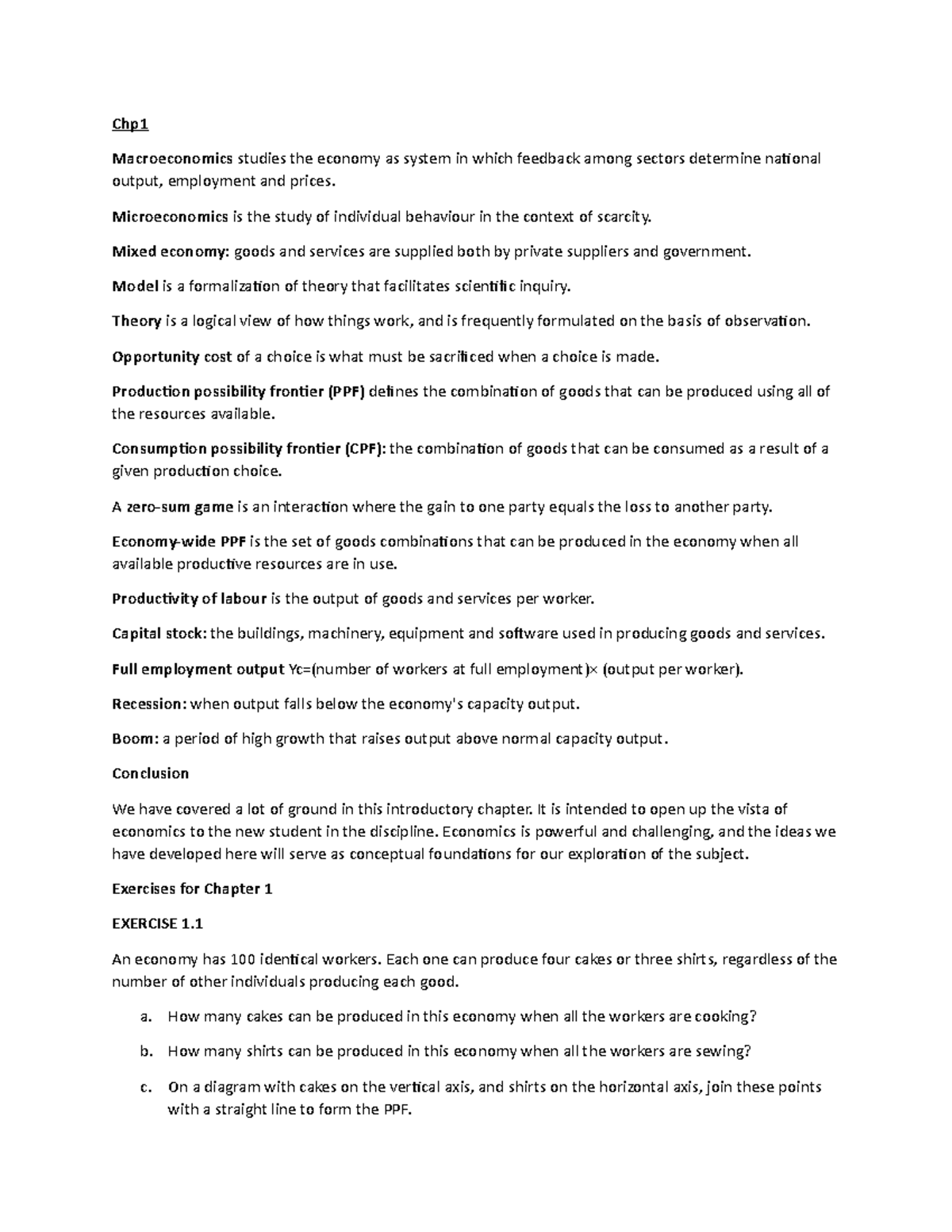 Microeconomics - Lecture Notes Chapter 1 Overview and Exercises - Studocu