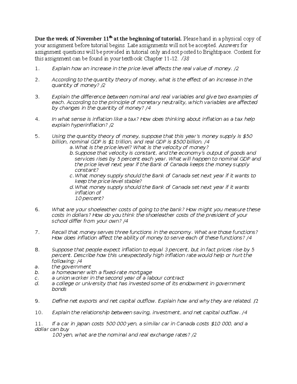 ECO 101 - Assignment 9: Effects of Money Supply and Inflation Analysis ...