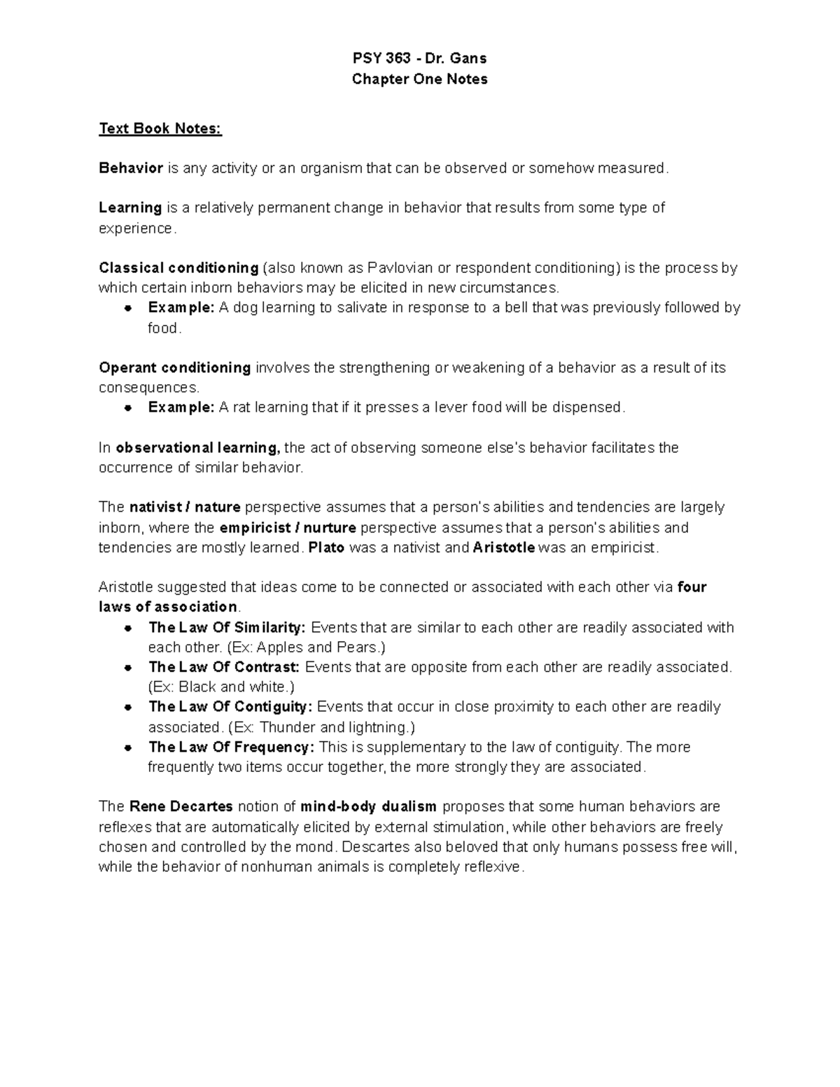 PSY 363 - Chapter 1 Notes: Foundations of Learning Theories - Studocu