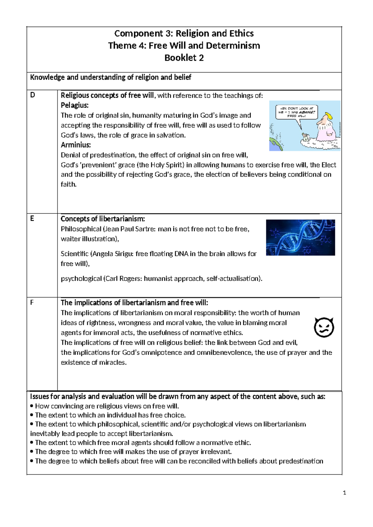 Component 3: Religion and Ethics - Free Will & Determinism Booklet 2 ...