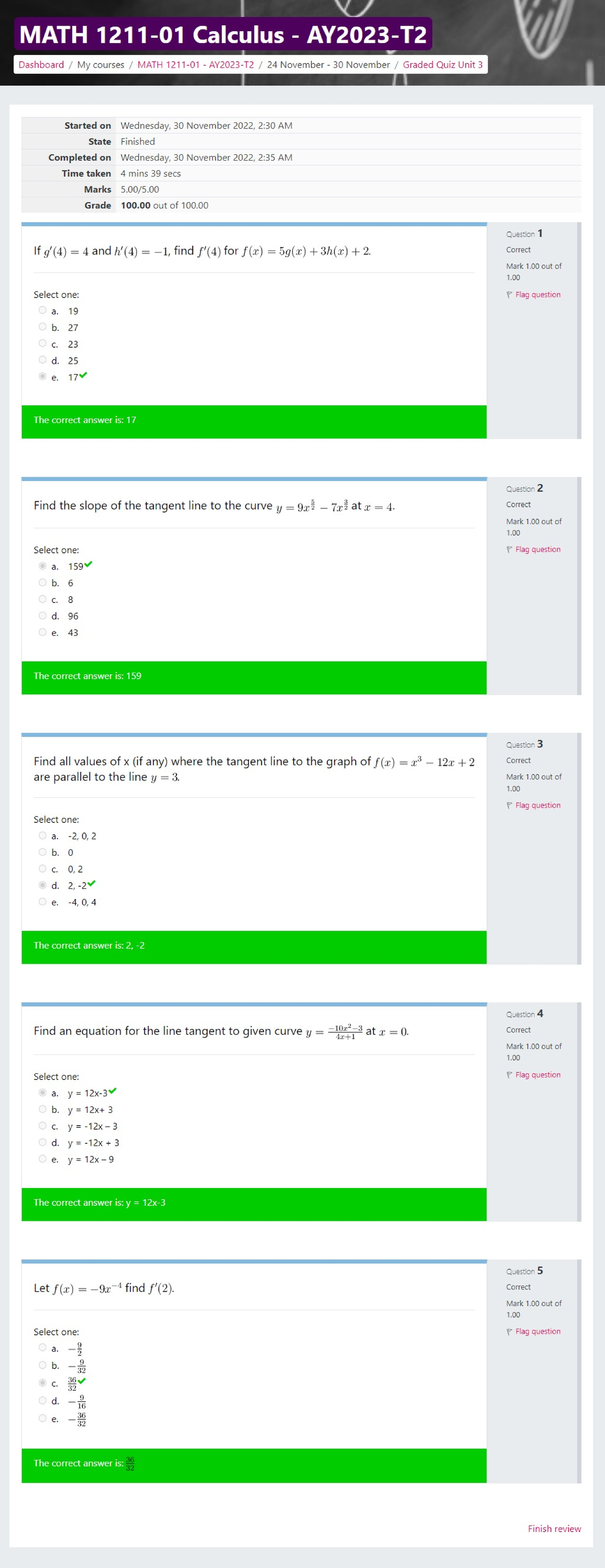 Graded Quiz Unit 3 Attempt review - my - MATH Calculus Dashboard My ...