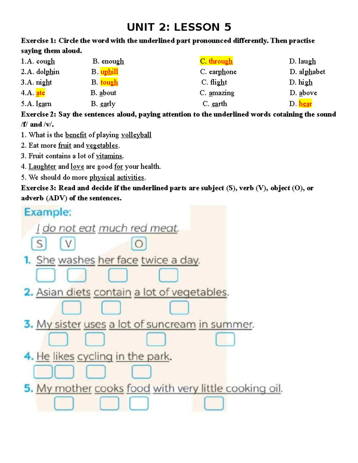 UNIT 2: LESSON 5 Pronunciation & Sentence Structure Exercises - Studocu
