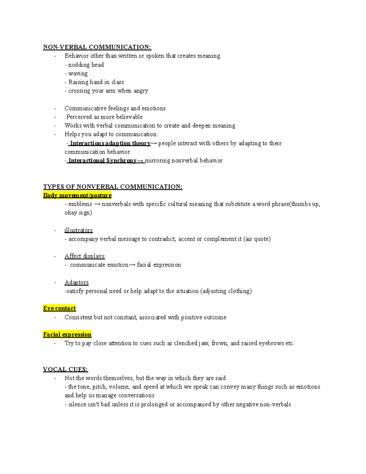 COMM 101: Nonverbal Communication Notes and Insights - Studocu