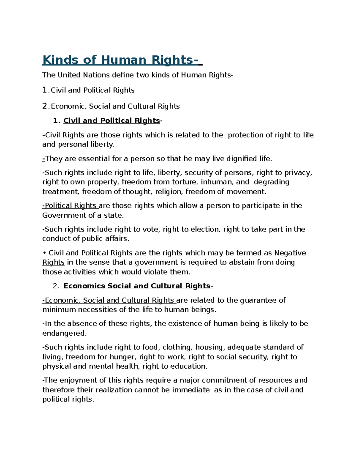 Human Rights Overview: Civil, Political & Economic Rights - Law ...