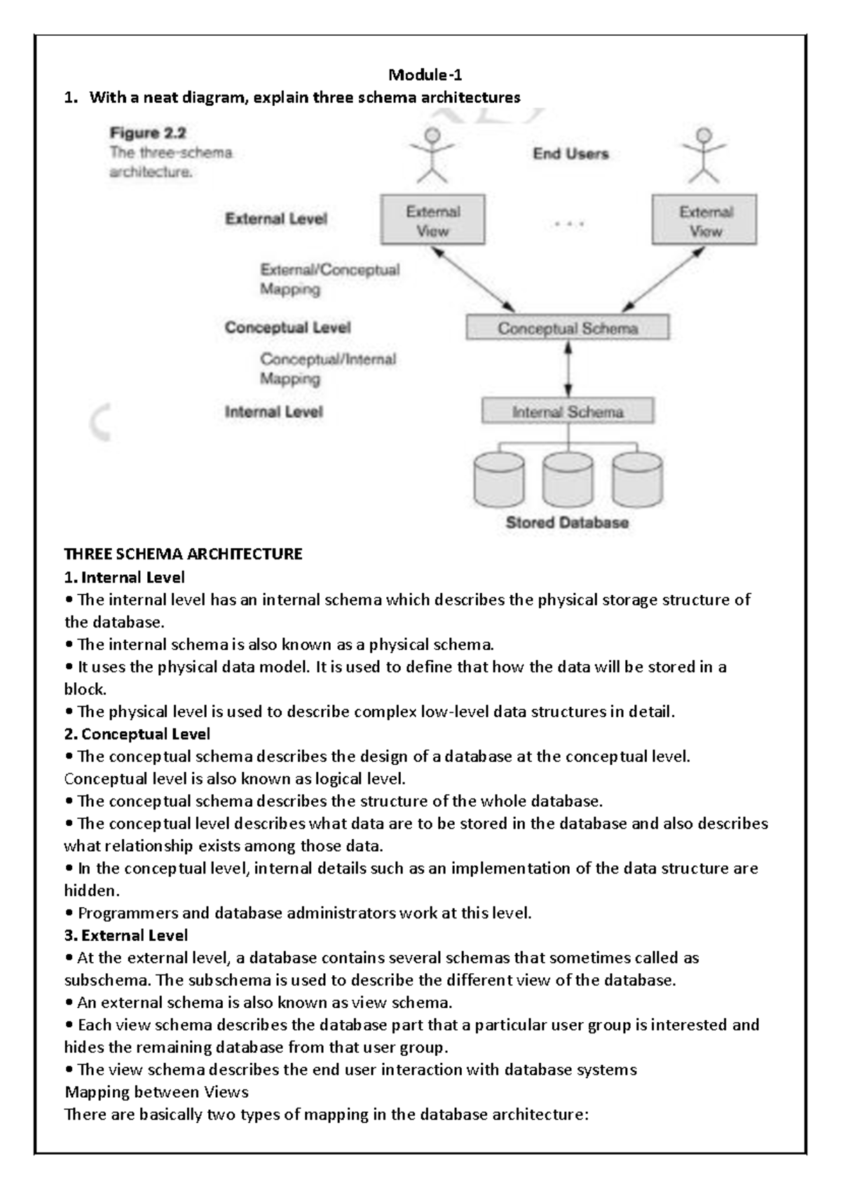 Module 01 - Three Schema Architecture and DBMS Characteristics - Studocu