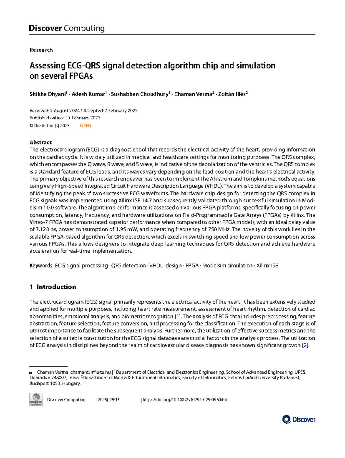 QRS Detection Algorithm Implementation on FPGA: A VHDL Approach (CSE ...