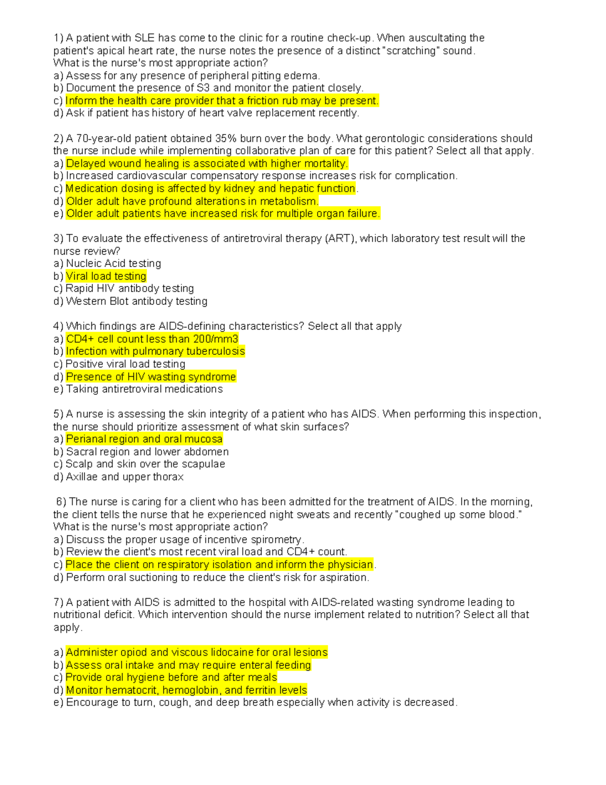Exam 3 BURN HIV - Critical Nursing Actions and Considerations - Studocu