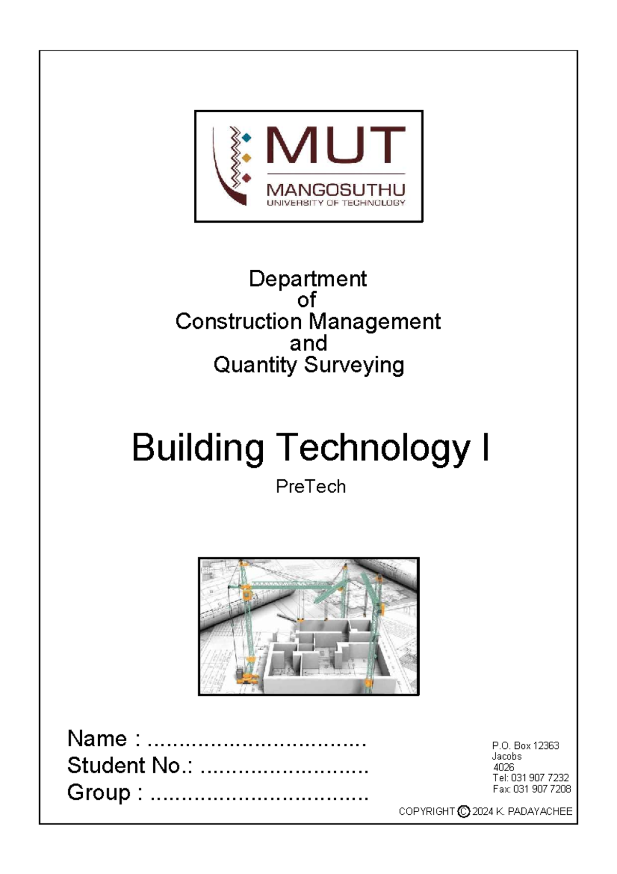 Building Technology I (MUT) PreTech: Interpretation of Drawings ...