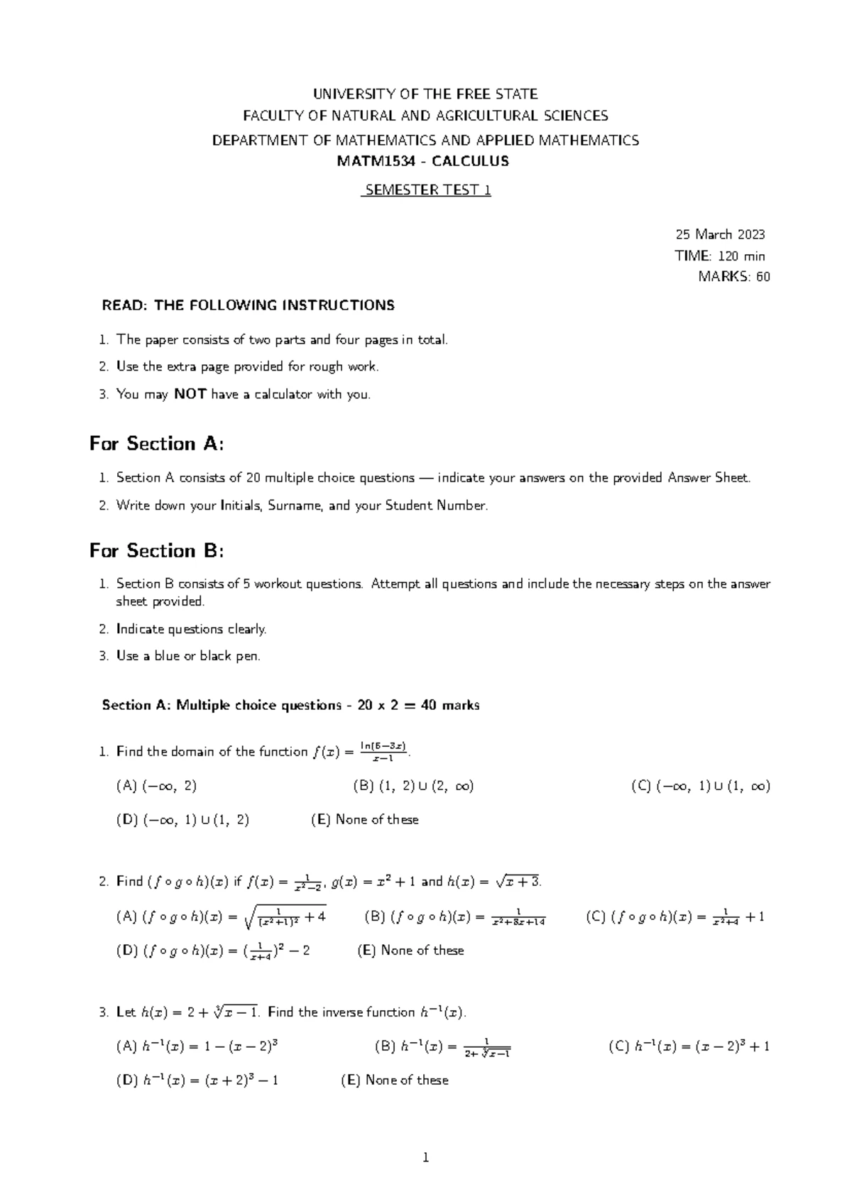 MATD1534 FORMAL TEST 1 - April 2021 Exam Document - Studocu