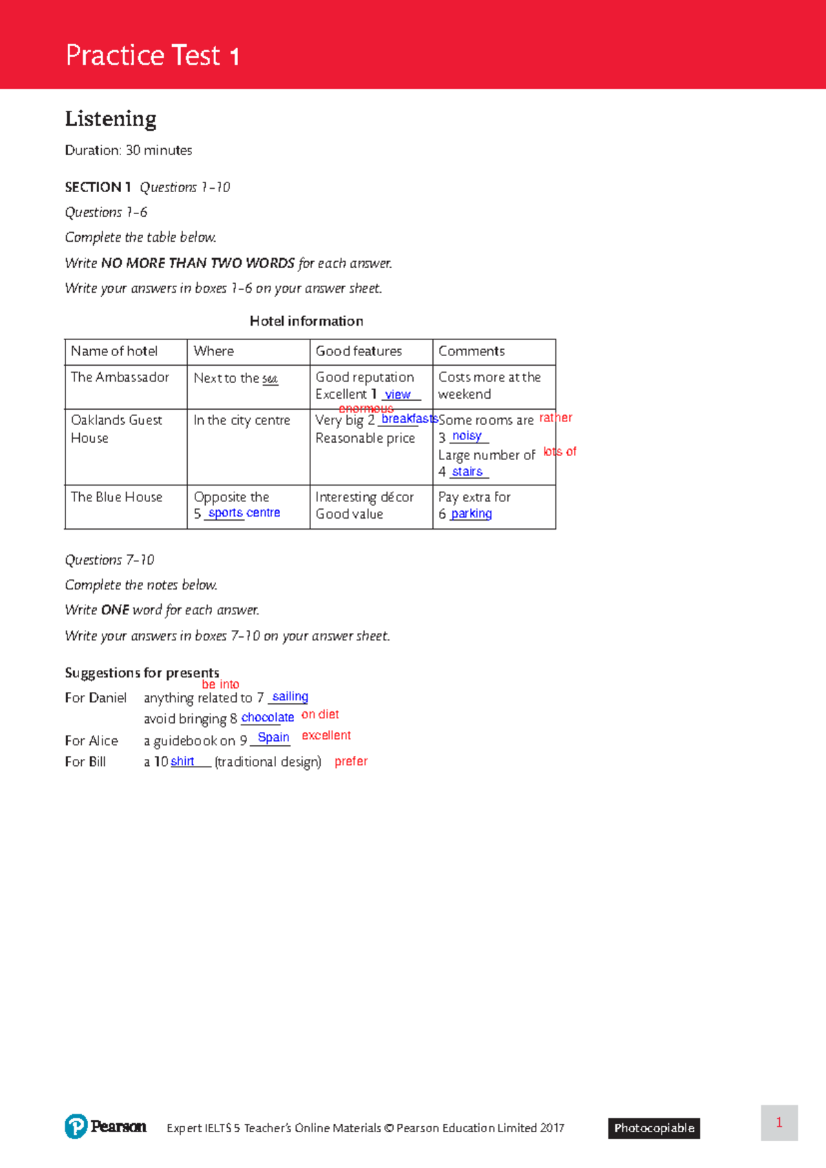 Practice Test 1 - English 3 Listening and Reading Comprehension - Studocu