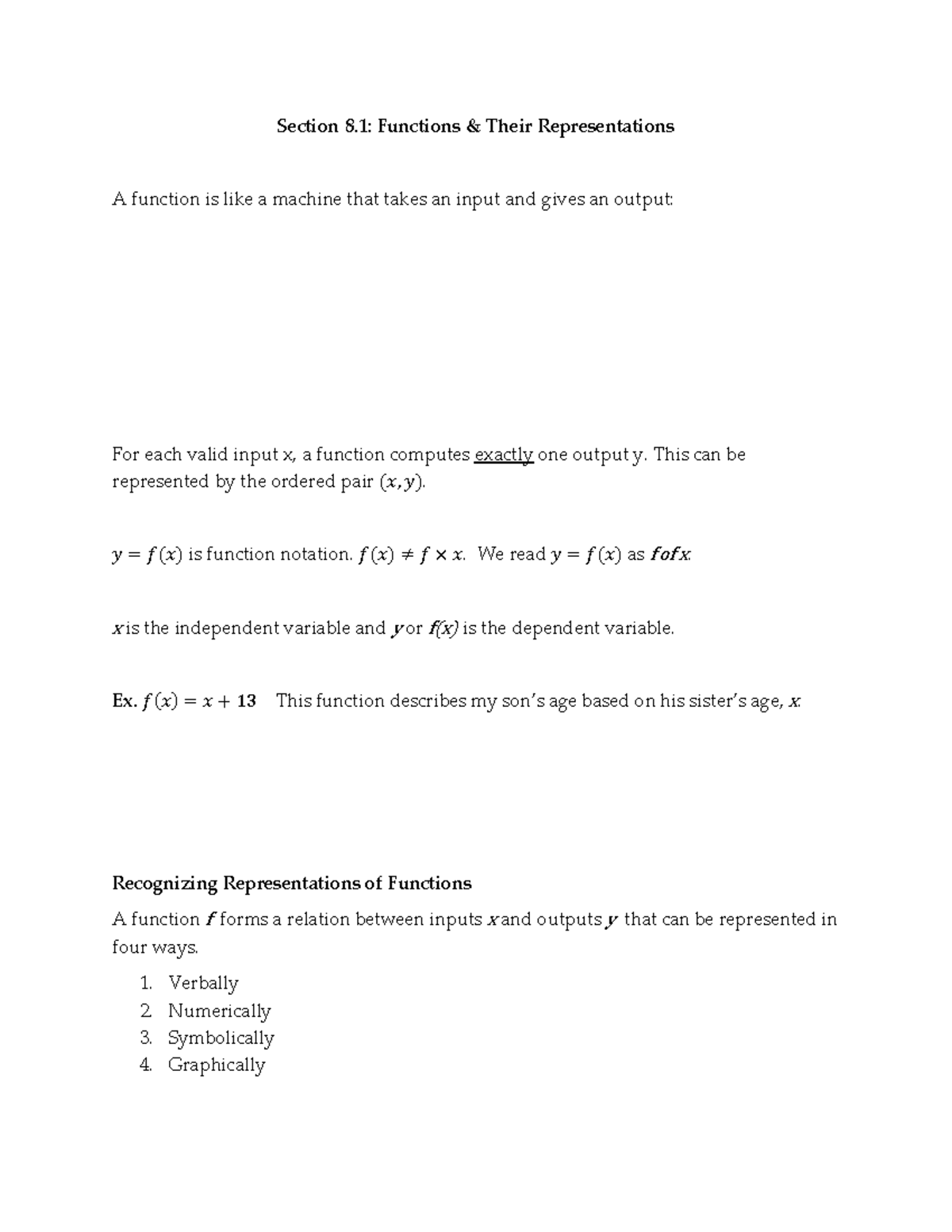 Functions & Their Representations - Section 8.1 - Studocu