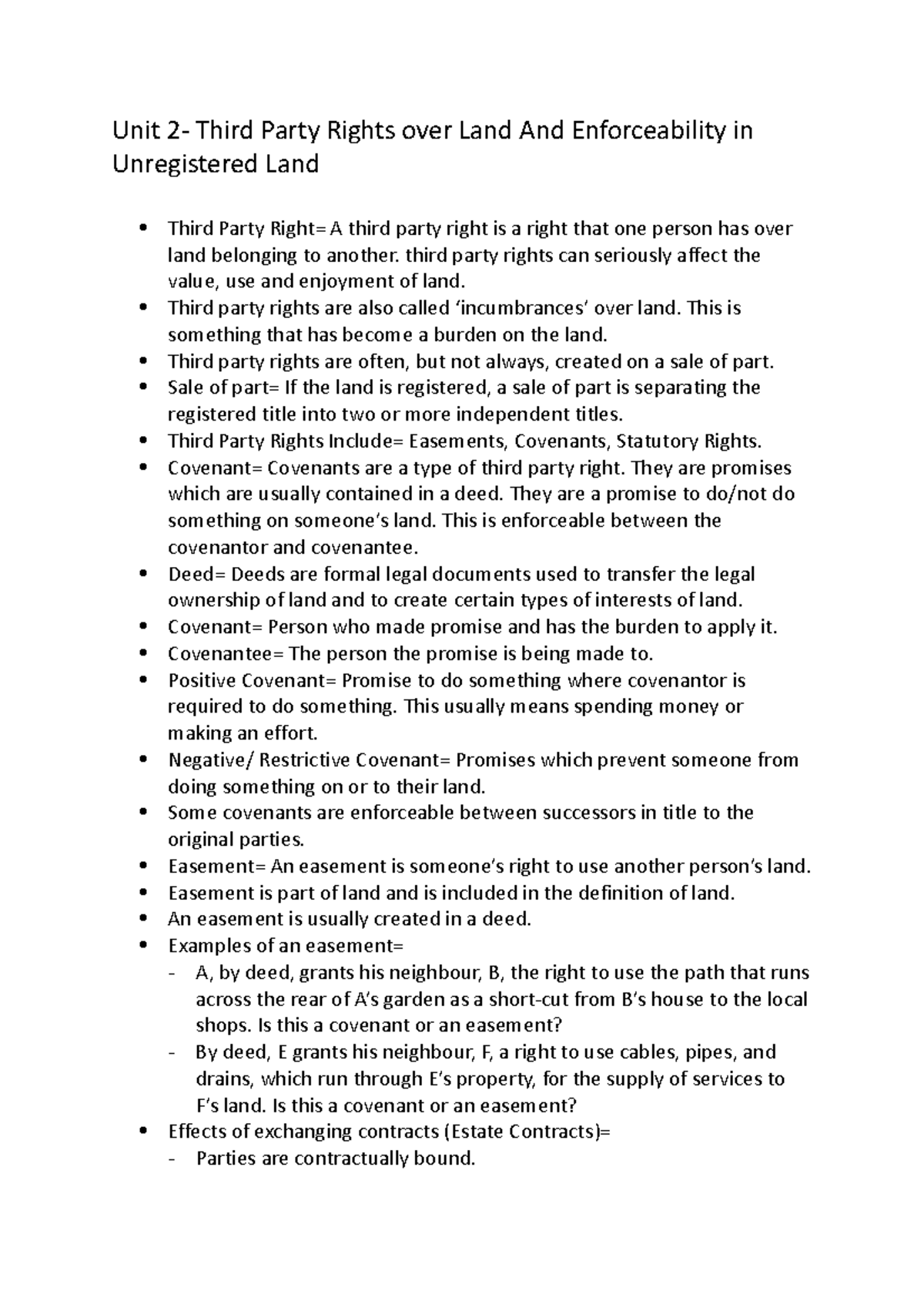 Land Unit 2 - Third Party Rights and Unregistered Land Insights - Studocu