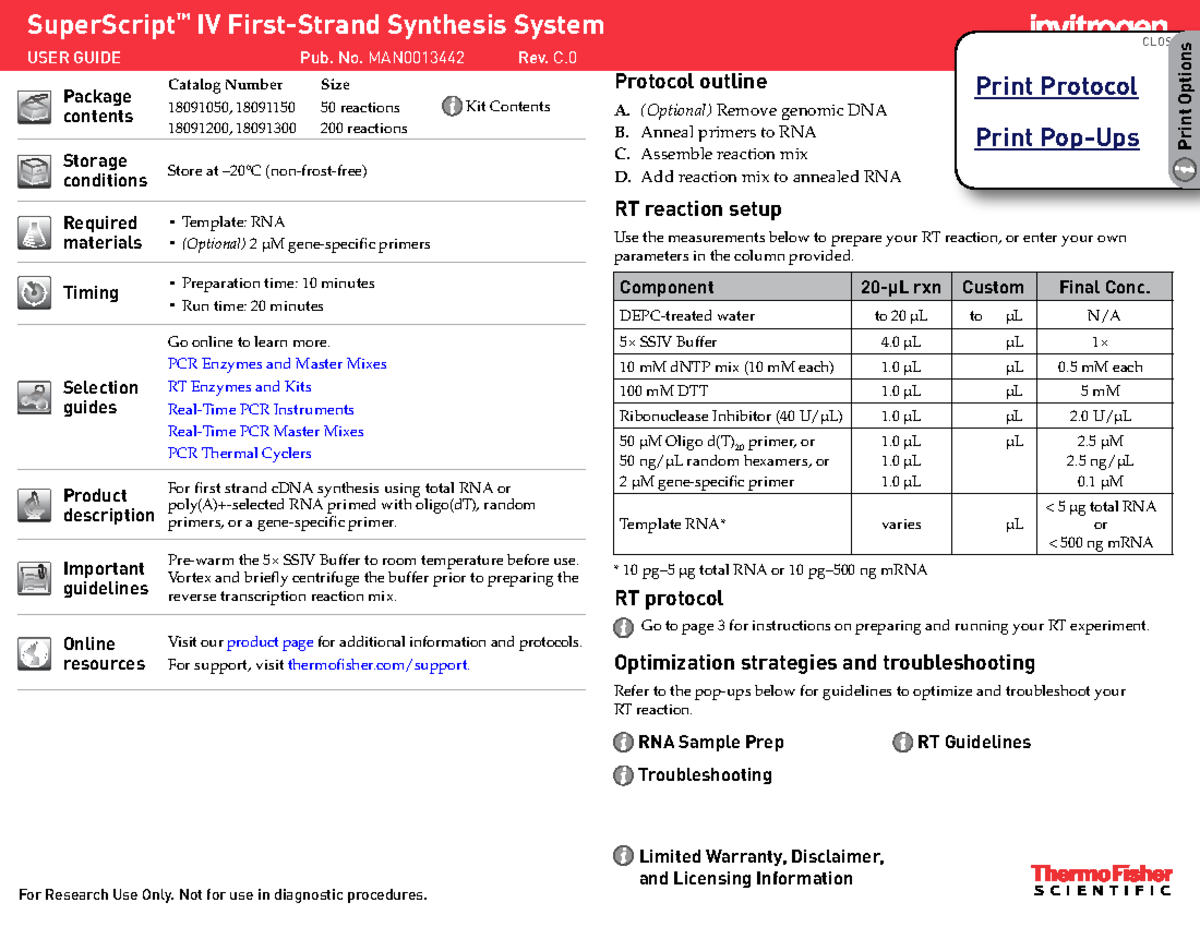 SuperScript IV First Strand Synthesis System User Guide (MAN0013442 ...