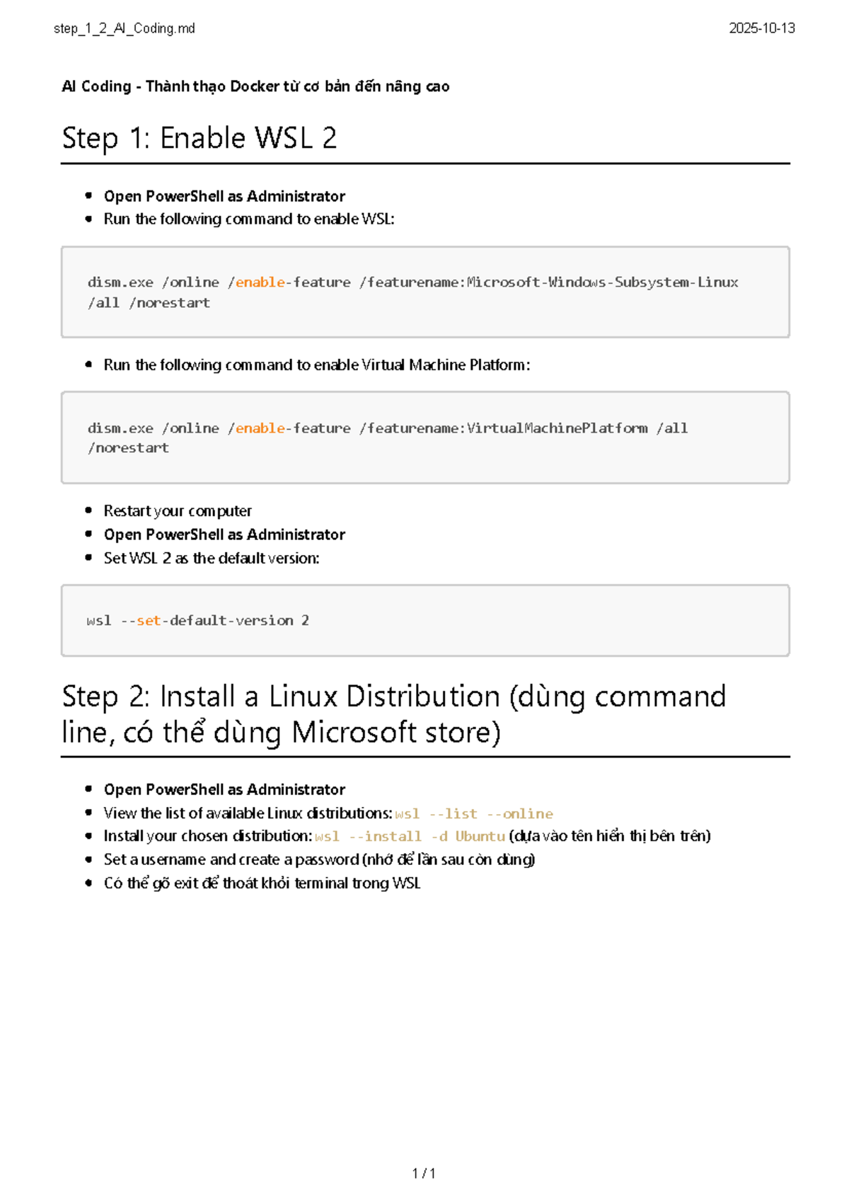 Step 1-2: AI Coding - Mastering Docker Basics to Advanced - 1234 - Studocu