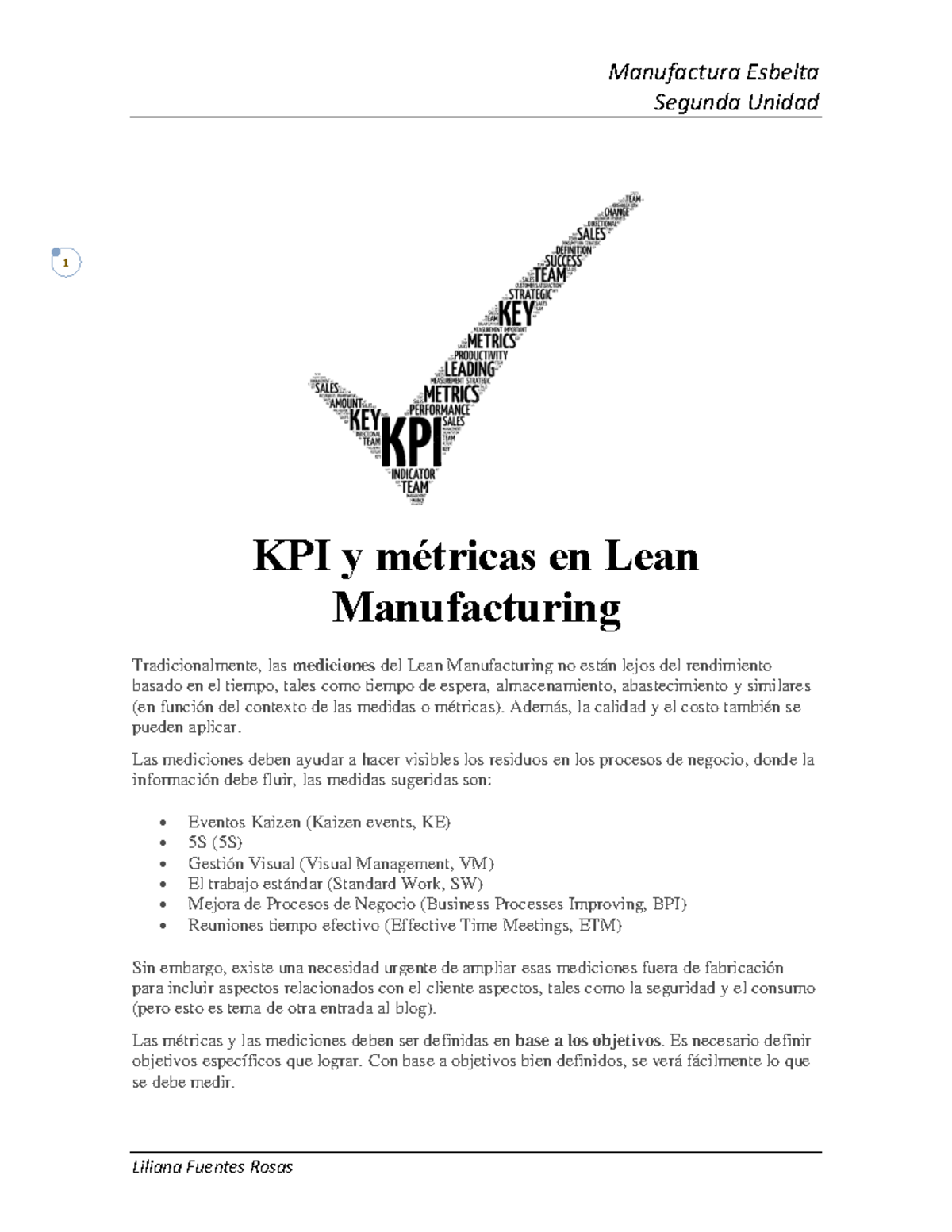 KPI y métricas en Lean Manufacturing - Segunda Unidad 1 KPI y métricas ...