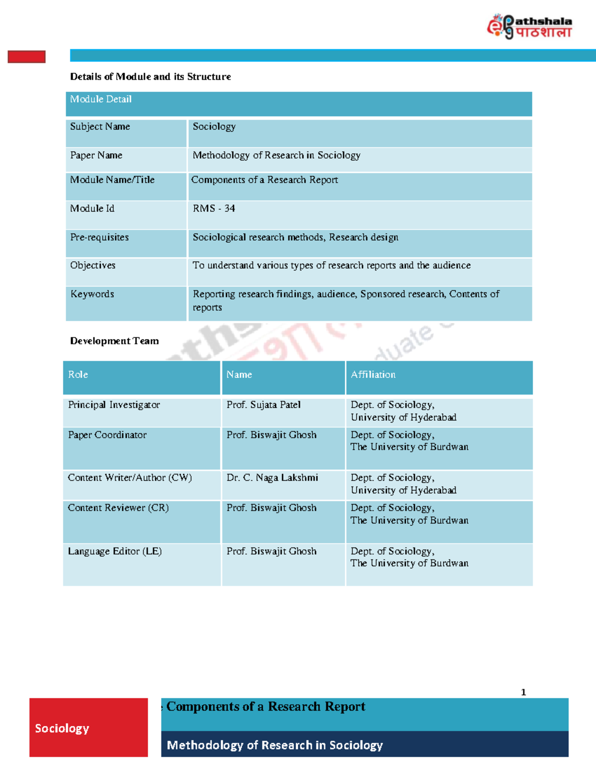 RMS-34: Components of a Sociology Research Report - Module Overview ...