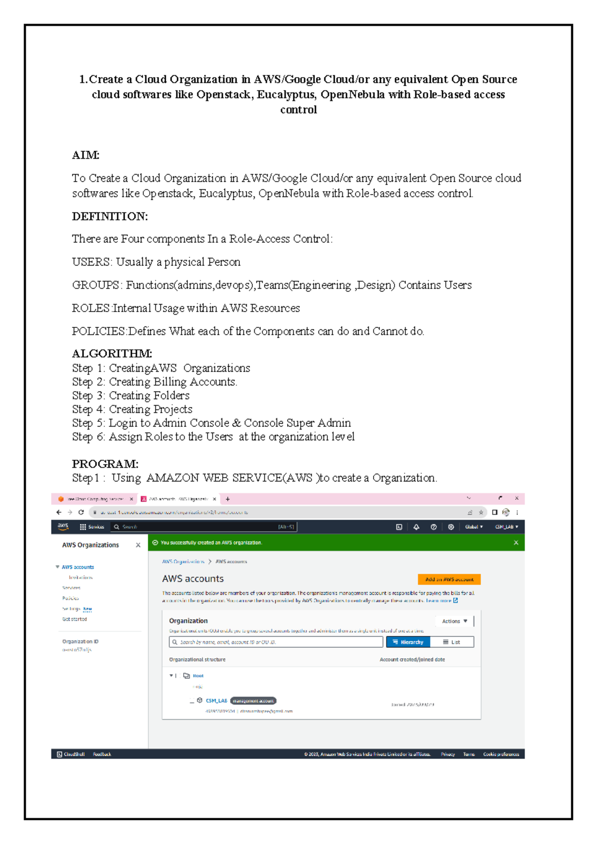 CSM Manual 2023 - 1 a Cloud Organization in AWS/Google Cloud/or any ...