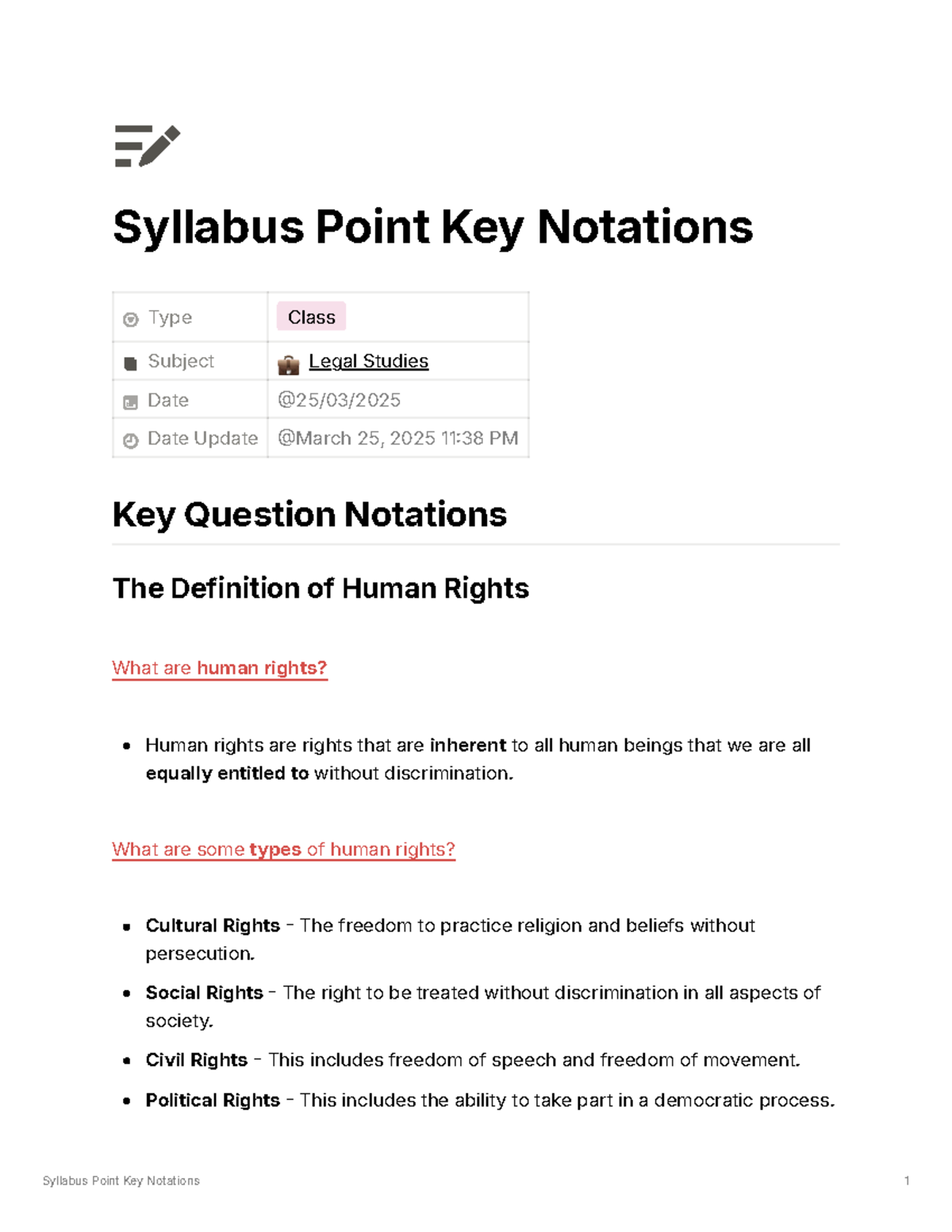 Human Rights Syllabus Notations: Key Concepts and Developments - Studocu