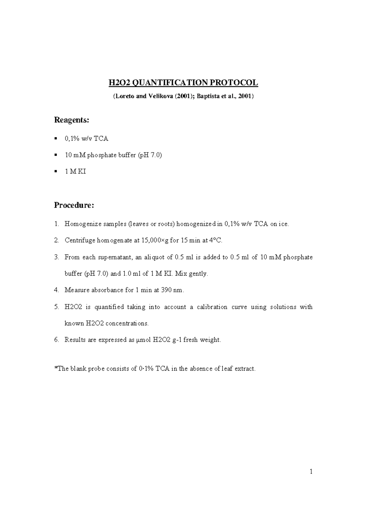 H2O2 Quantification Protocol - Determinación de H2O2 Concentration ...