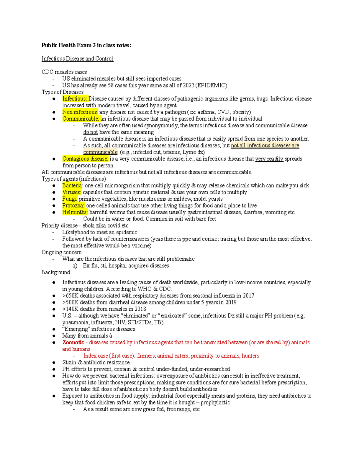 Public Health Exam 3 Study Guide: Infectious Disease & Control - Studocu