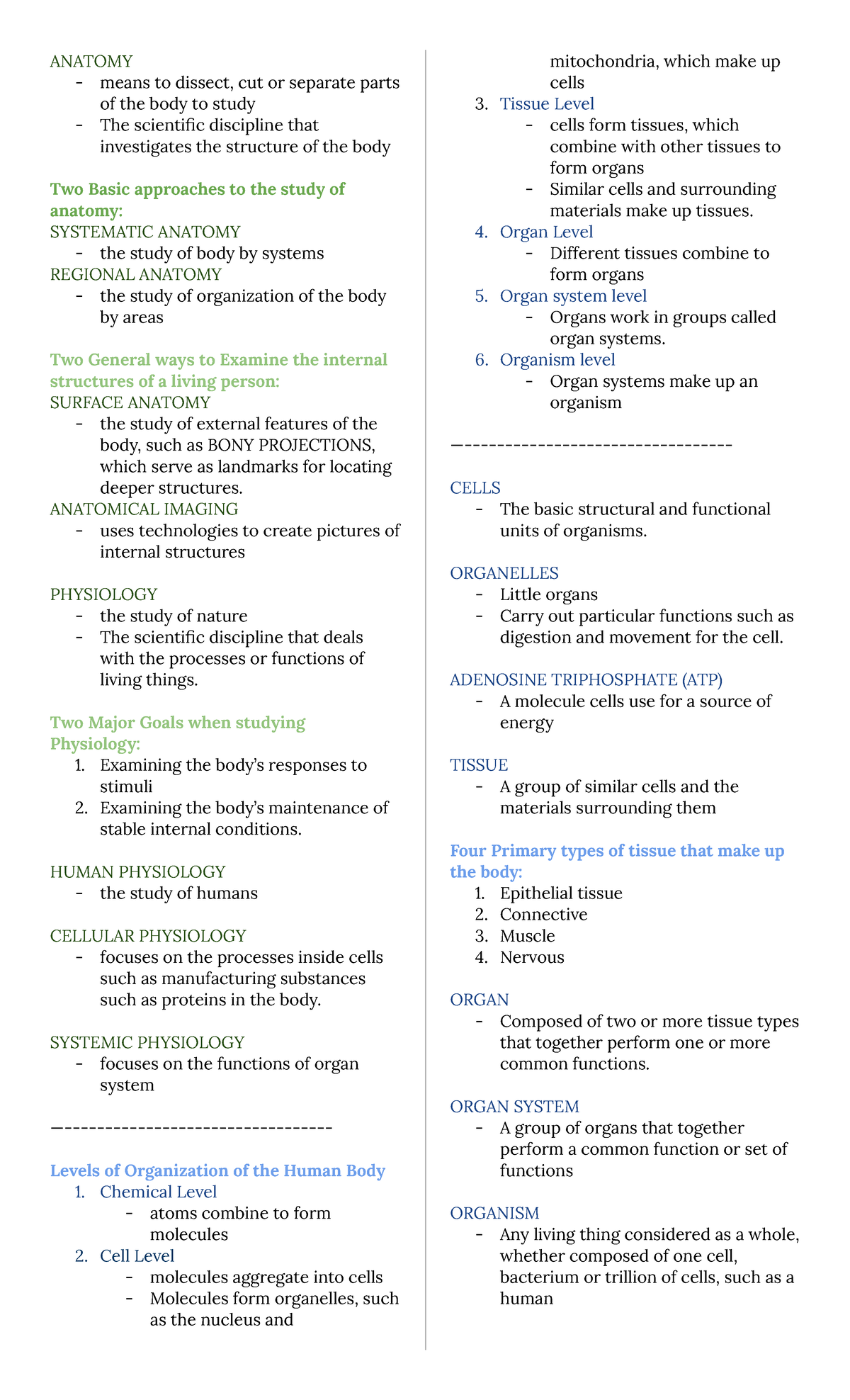 Intro to Anatomy and Physiology Terms (ANAT 101) - Studocu