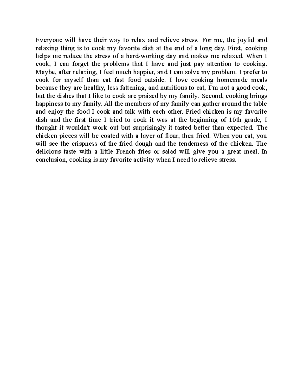 Culinary Therapy: My Favorite Dish and Cooking Relaxation Essay - Studocu