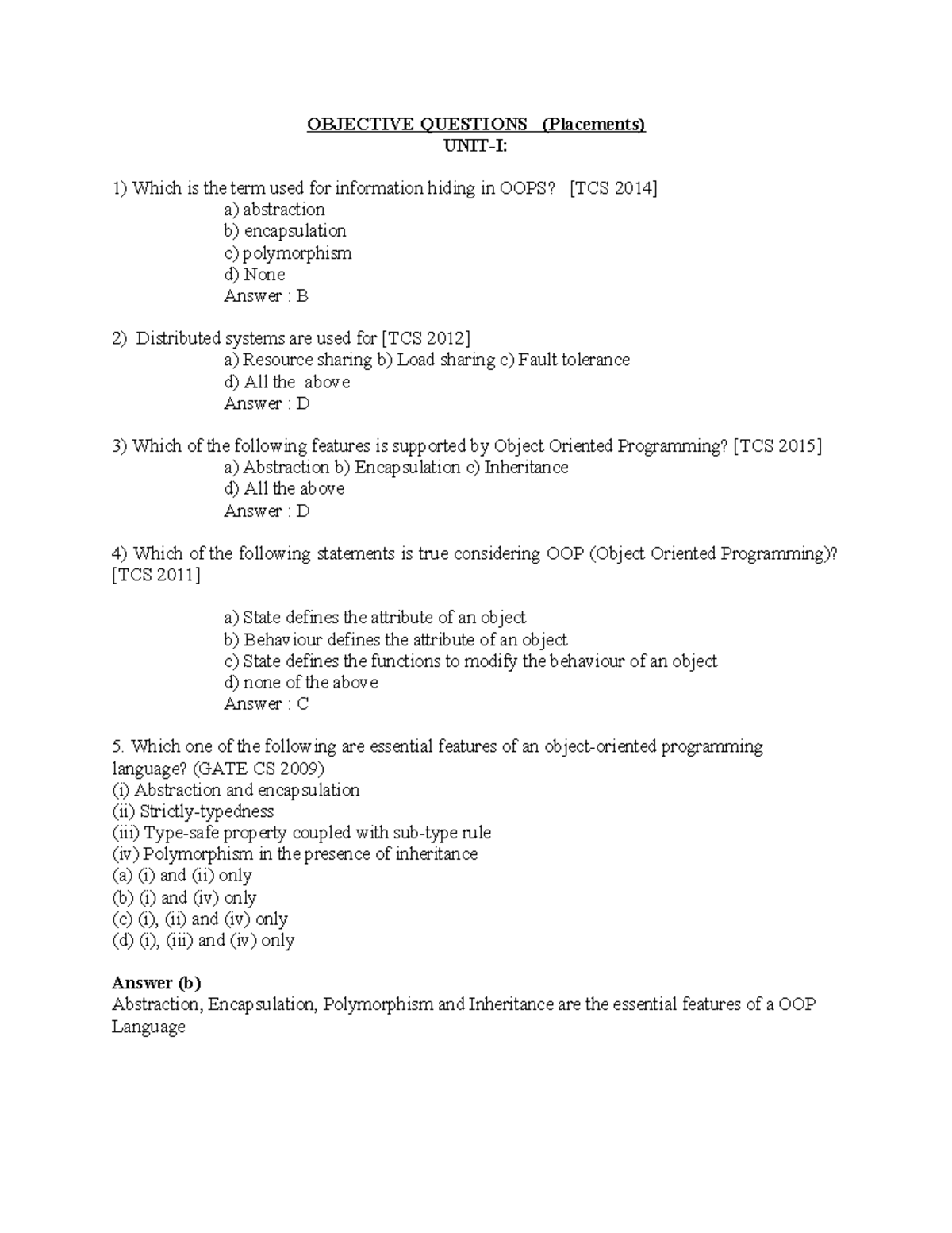 Objective Questions (Placements) - OBJECTIVE QUESTIONS (Placements ...