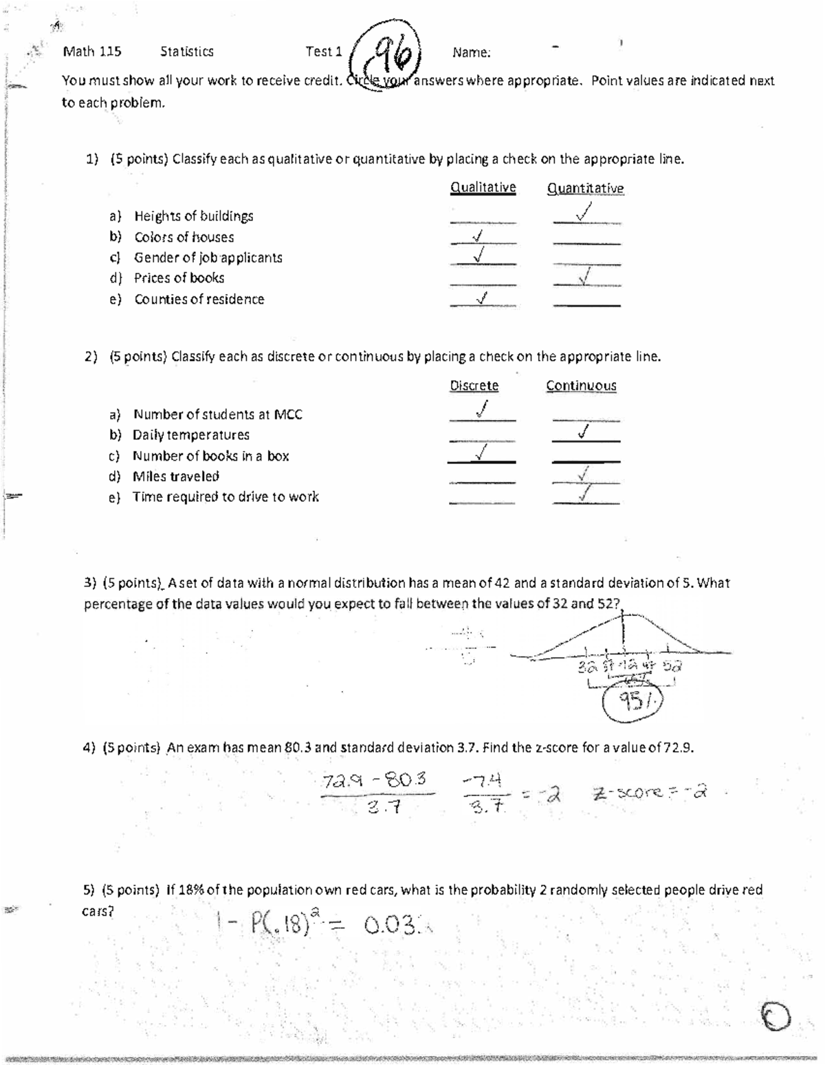 Math 115 Test 1: Chapters 1-4 Statistics Review and Practice - Studocu