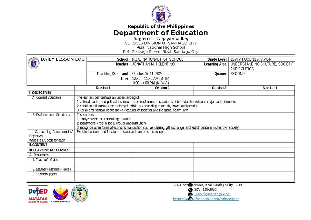 DLL-UCSP-Q2-WEEK 3 - Understanding Culture and Society Daily Lesson Log ...