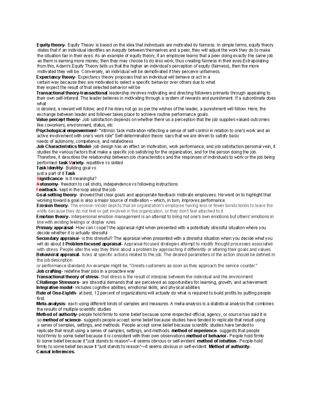 BADM 310 Study Guide: Understanding Equity Theory and Motivation - Studocu