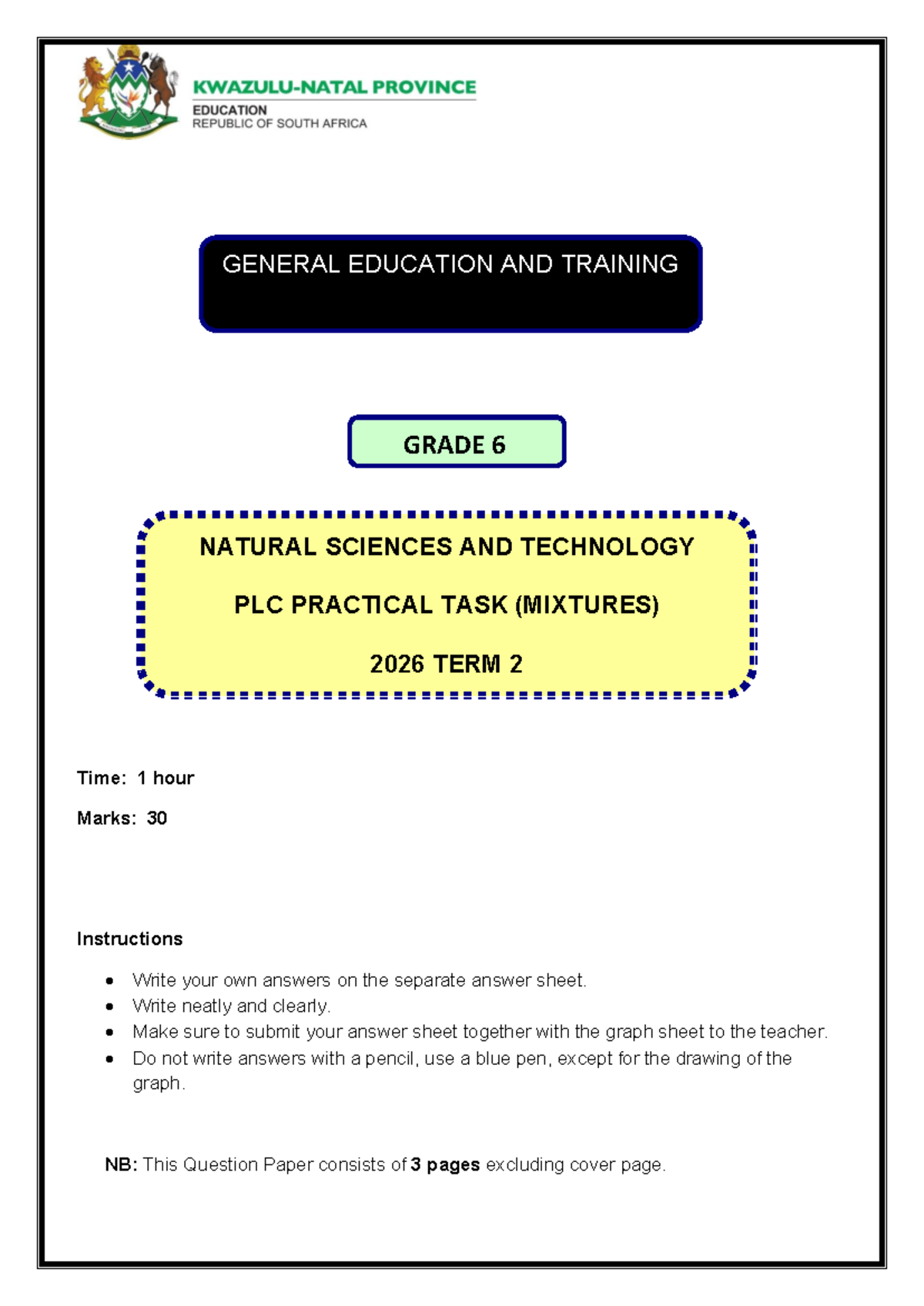 NS-Tech Grade 6 Term 2 PLC Practical Task: Mixtures Experiment 2026 ...