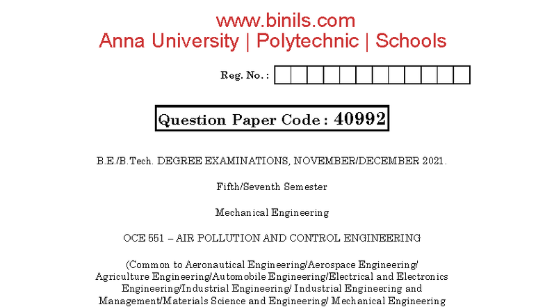 OCE 551 Final Exam: Air Pollution and Control Engineering Notes - Studocu