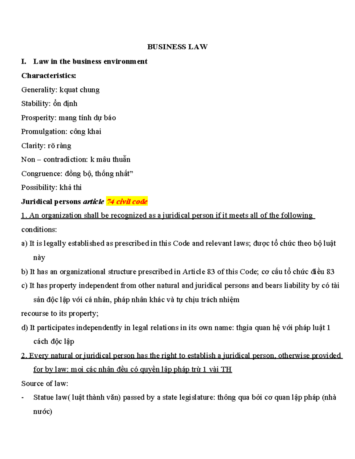 BUSINESS LAW Final Exam Practice Questions and Key Concepts - Studocu