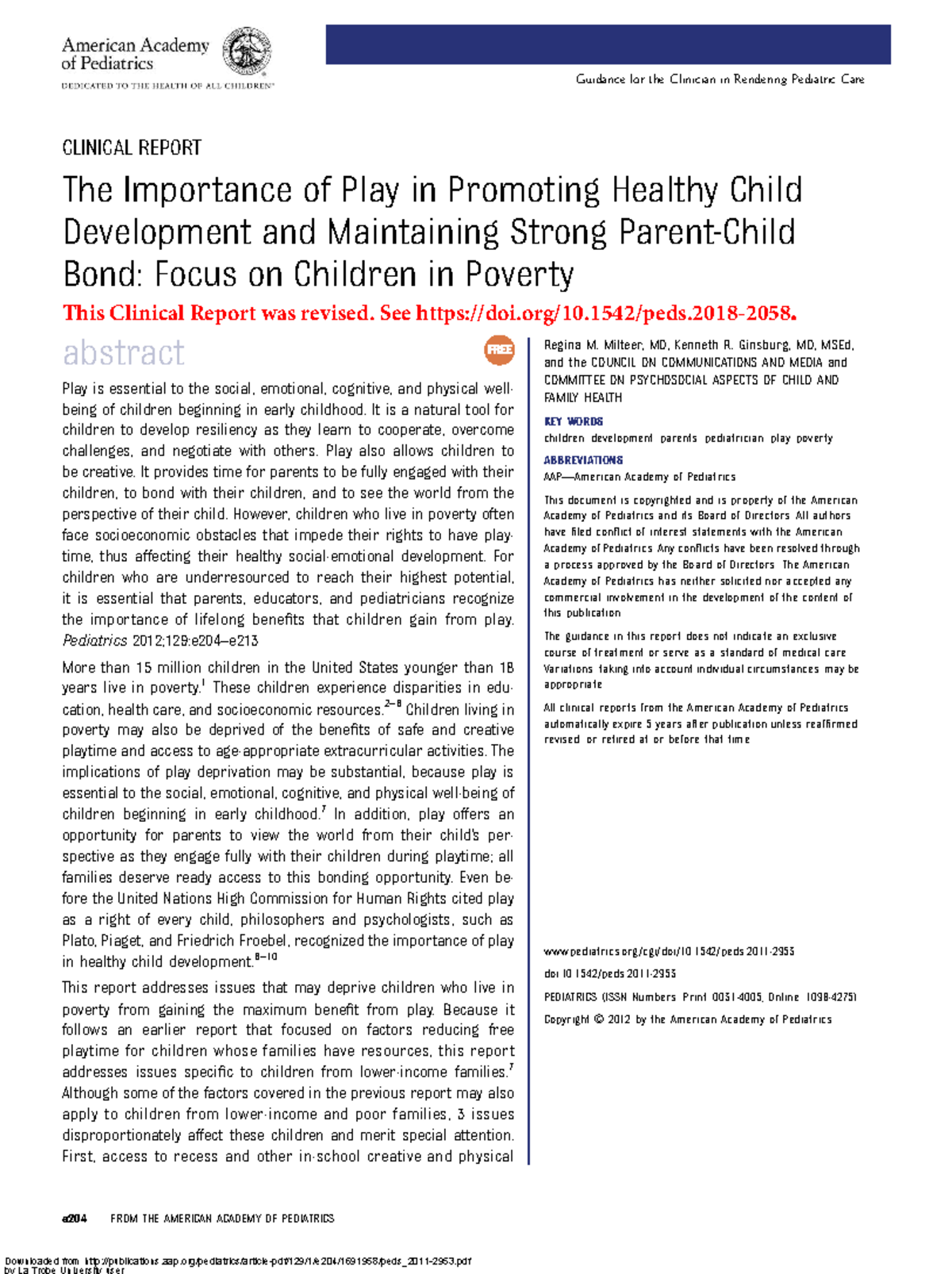 The Importance of Play in Healthy Child Development (PEDS20112953 ...