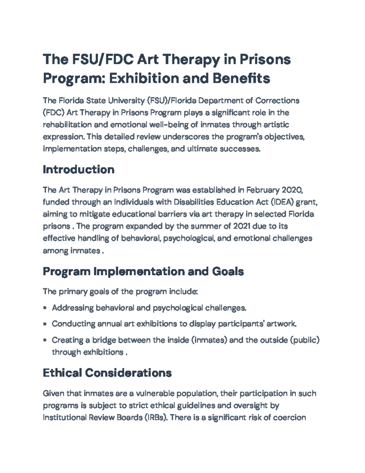 FSU/FDC Art Therapy Program: Enhancing Inmate Rehabilitation Through ...